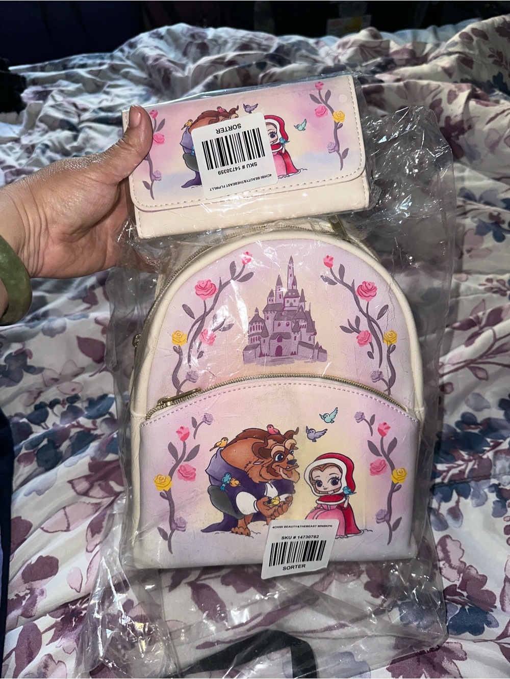 Loungefly Mini Backpack & Wallet Set beauty and the beast Christmas chibi Belle